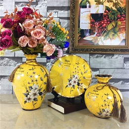 Bộ bình đĩa gốm sứ hoa vàng 