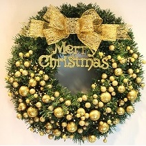 Vòng hoa treo cửa Merry Christmas vàng