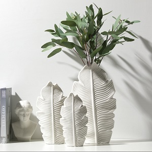Bình gốm sứ trang trí hình lá 02 (3 size bán lẻ)