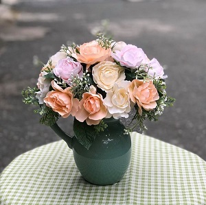 Bình hoa vải để bàn có quai xanh