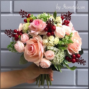 Hoa bó cầm tay bằng vải mã 07