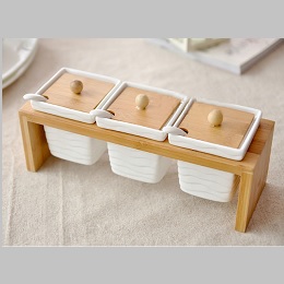 Bộ 3 hũ đựng gia vị khay gỗ 03 