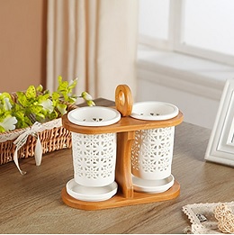 Hũ đựng muỗng đũa đôi khay gỗ 