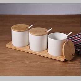 Bộ 3 hũ đựng gia vị khay gỗ 02 