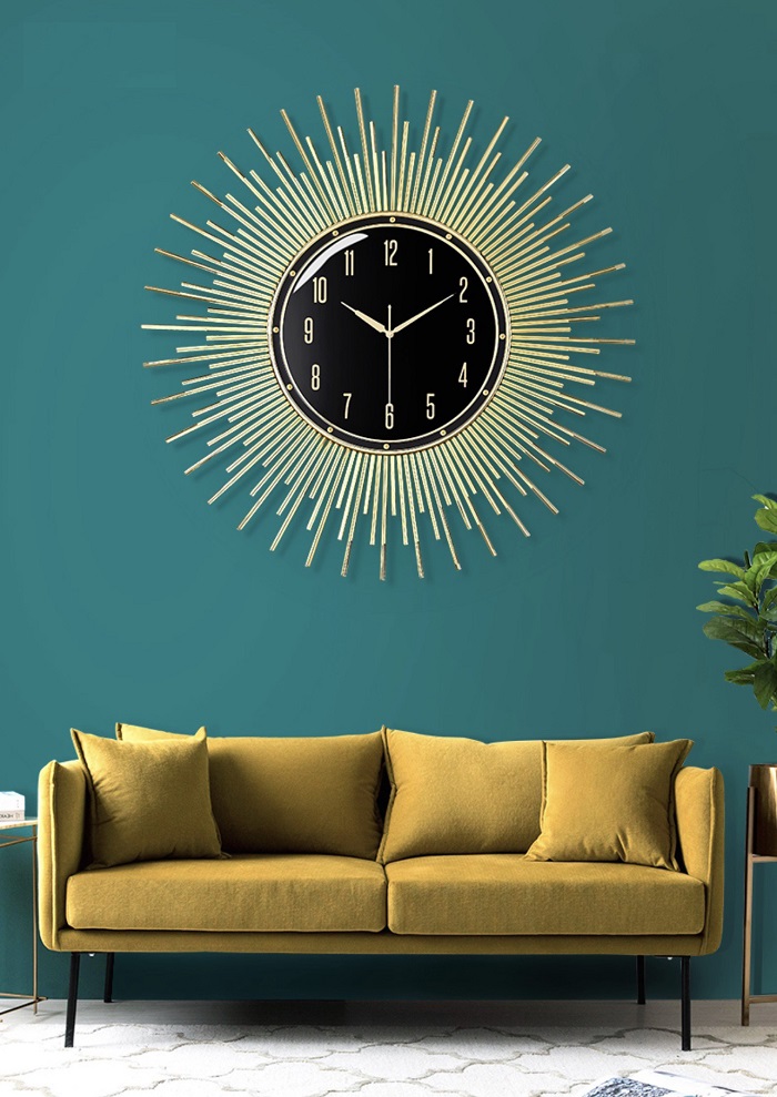 Đồng hồ treo tường tia mặt trời vàng cao cấp trang trí phòng khách