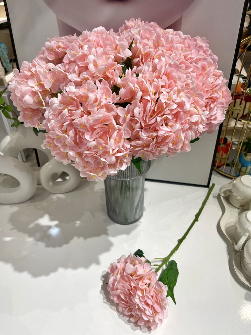 Hoa cẩm tú cầu giả chất liệu cao su hồng