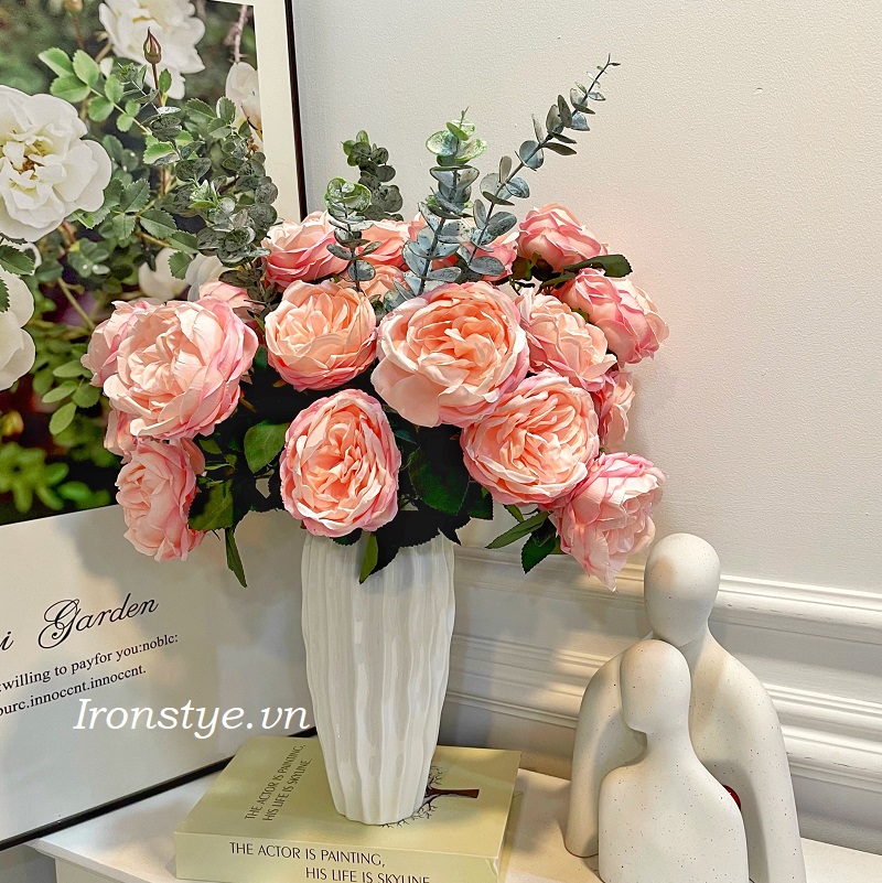 Bình hoa mẫu đơn giả chất liệu vải lụa cao cấp đẹp sang trọng