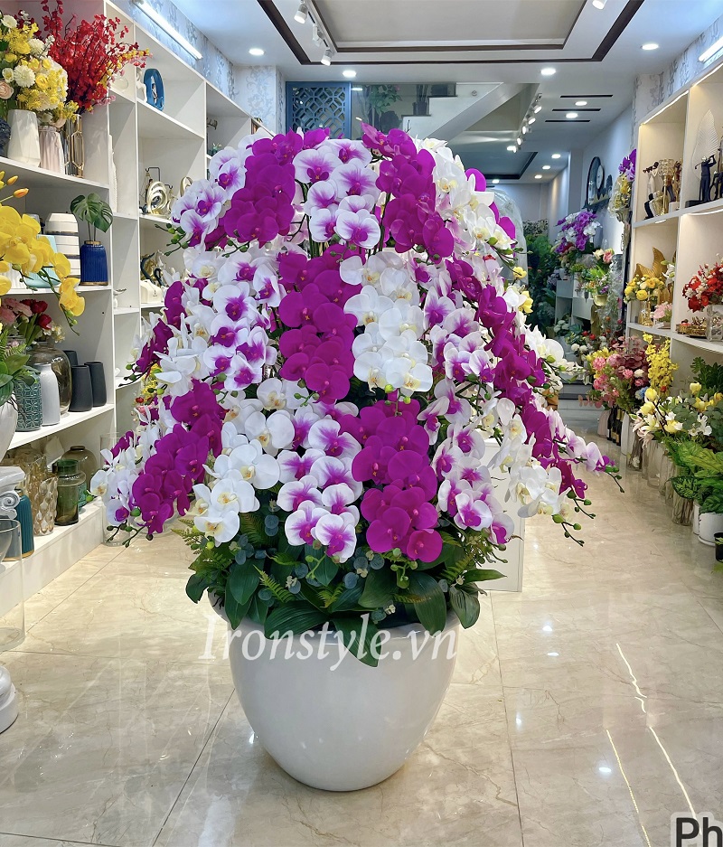 Chậu hoa lan giả size lớn cao cấp trang trí sảnh đẹp