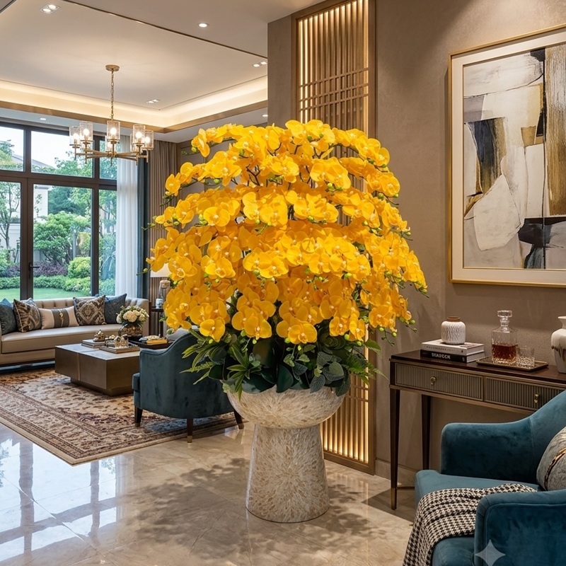 Bình hoa lan giả cao cấp trang trí phòng khách