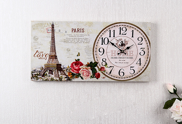 Tranh đồng hồ treo tường chữ nhật phong cảnh Paris
