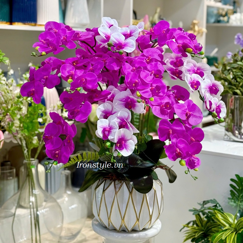 Bình hoa lan hồ điệp giả trang trí đẹp giống thật