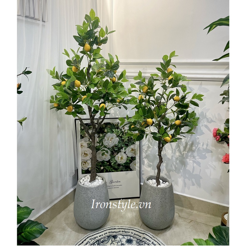 Chậu cây chanh vàng giả trang trí đẹp giống thật