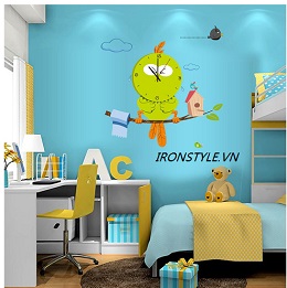 Đồng hồ dán tường phòng bé chim cú mèo