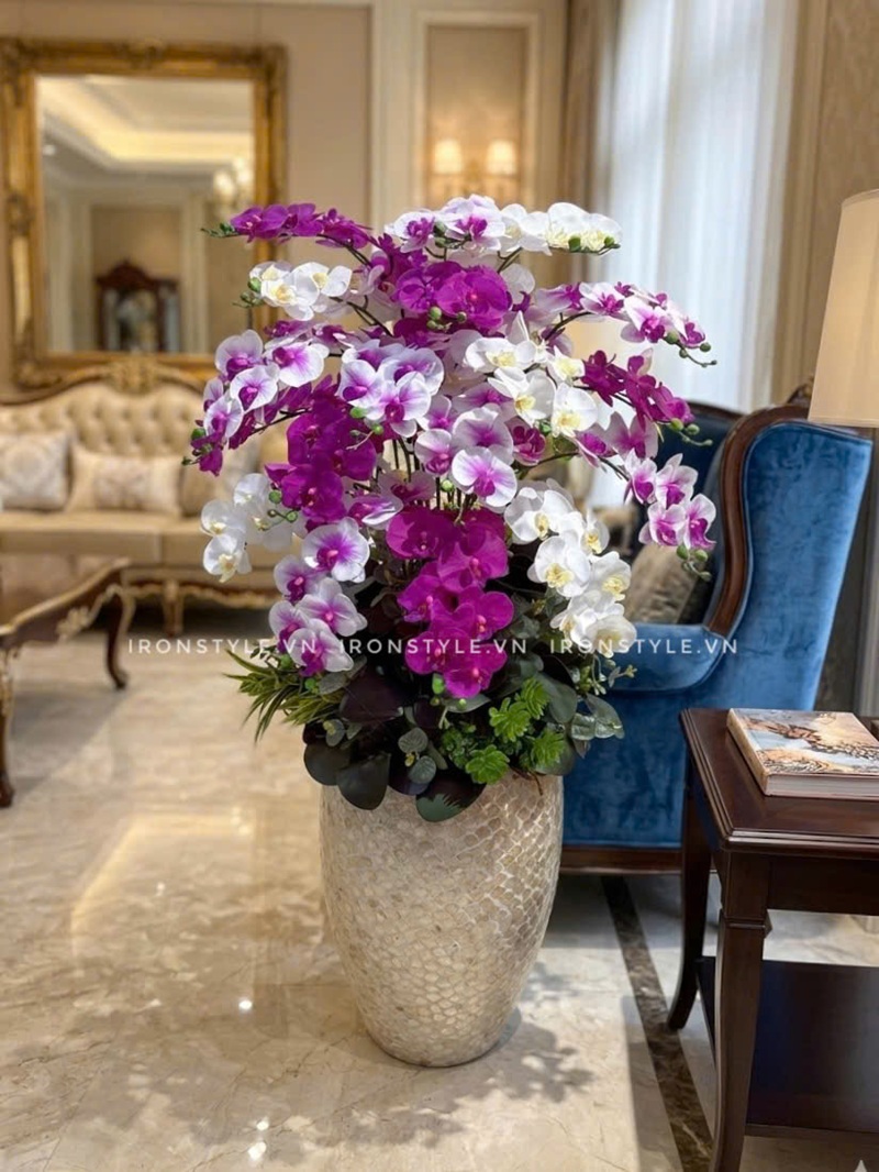 Chậu hoa lan hồ điệp giả cao cấp