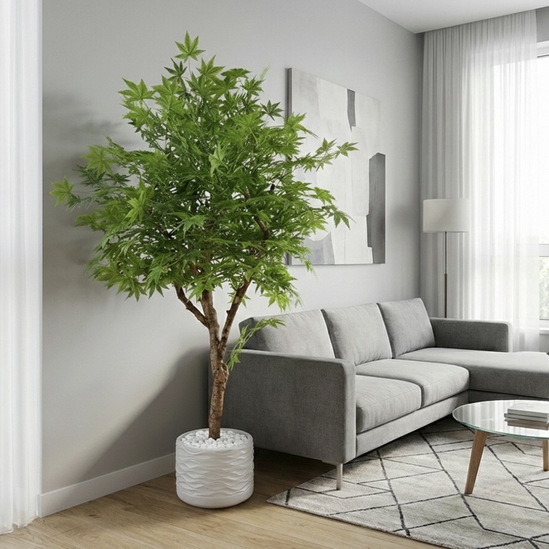 Chậu cây lá phong xanh giả trang trí nội thất