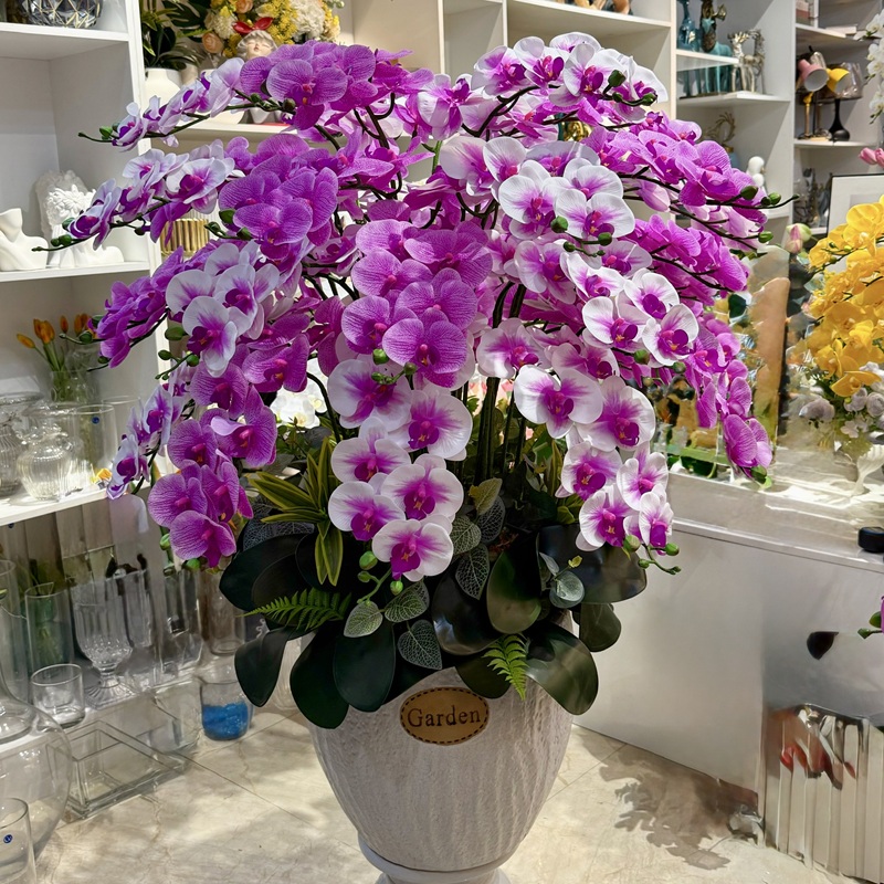 Chậu hoa lan hồ điệp tím giả trang trí