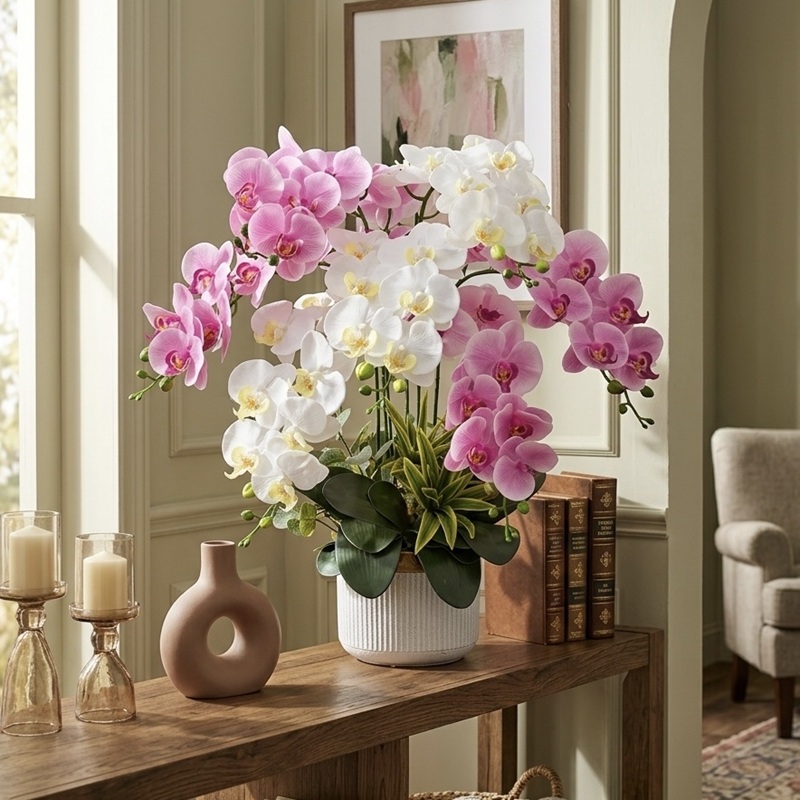 Chậu hoa lan hồ điệp cao su trang trí 