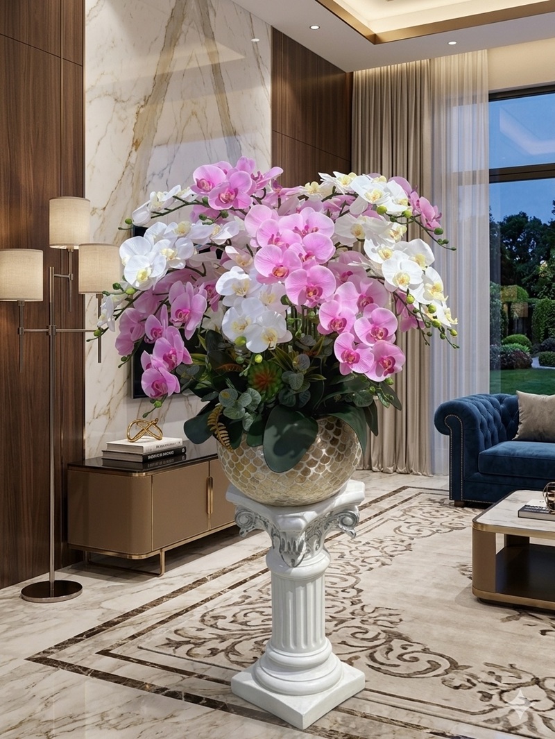 Chậu hoa lan hồ điệp giả cao cấp
