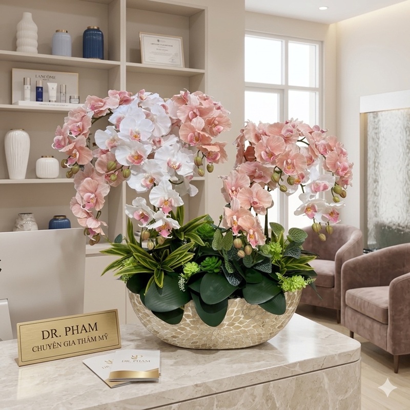 Chậu lan giả cao cấp trang trí thẩm mỹ viện