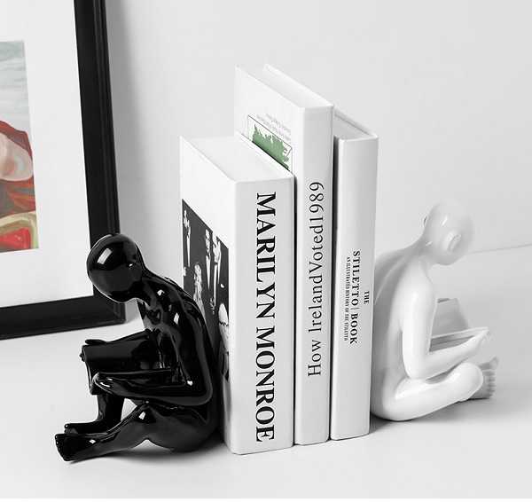 đồ chặn sách bằng gốm sứ trắng đen cao cấp trang trí phòng khách phòng đọc sách