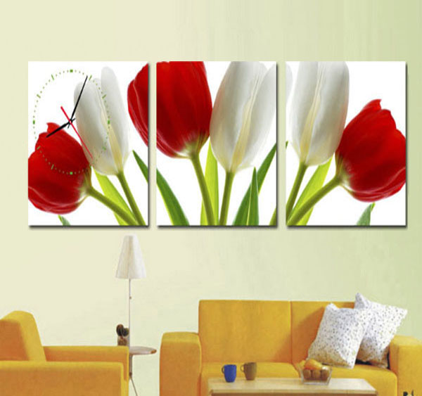 tranh đồng hồ hoa tulip