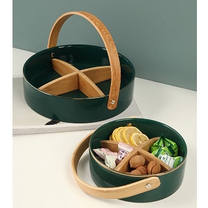 Khay đựng trái cây bánh mứt bằng sứ xanh (2 size)