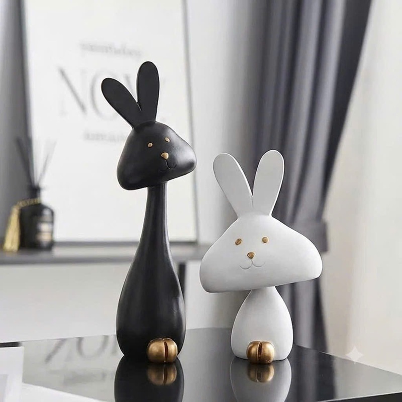 Cặp thỏ đen trắng decor