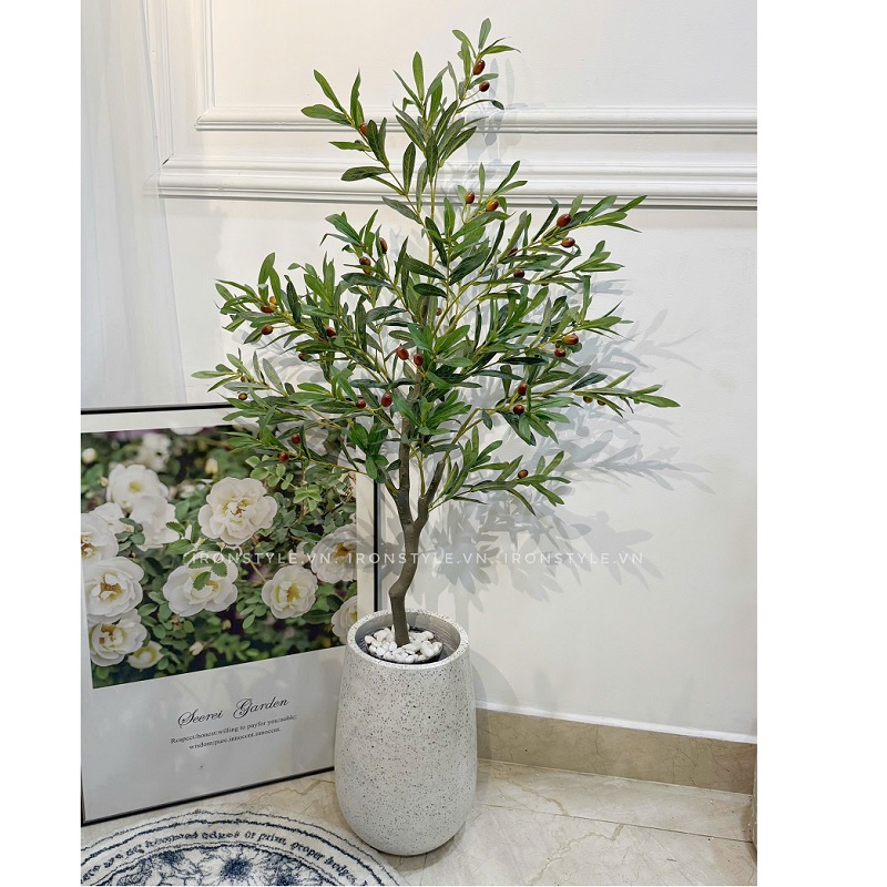 Chậu cây olive giả 1m4 kèm chậu