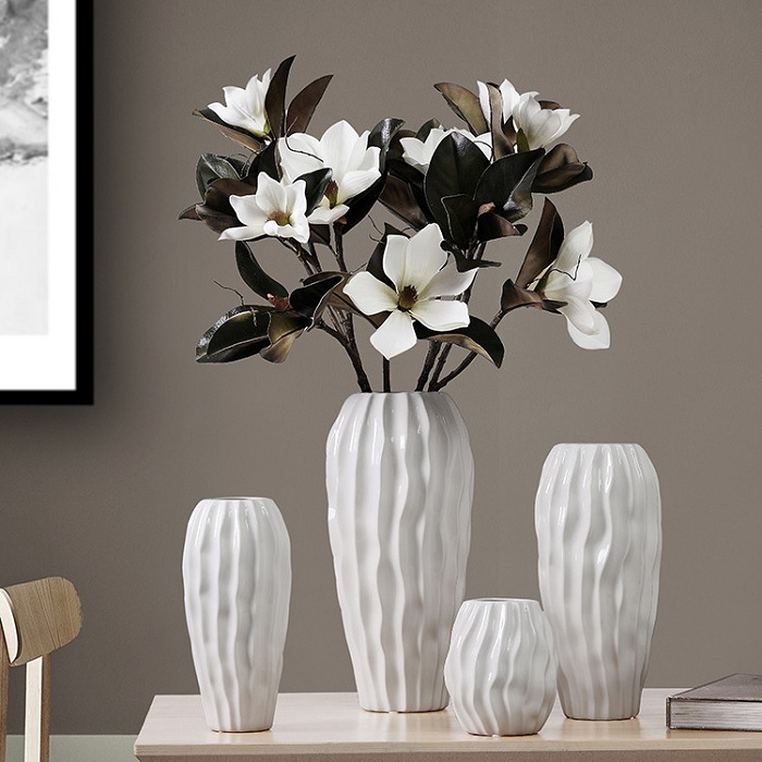 Bình lọ gốm sứ trắng vân chảy decor trang trí