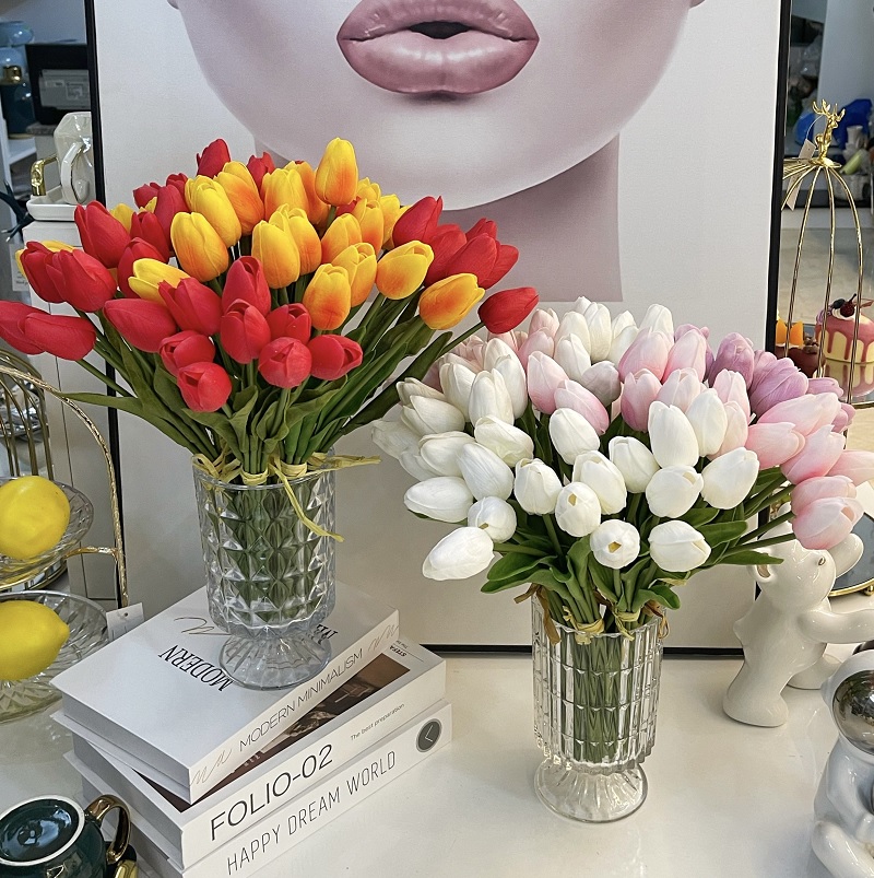 Hoa tulip giả cao su bó 9 bông
