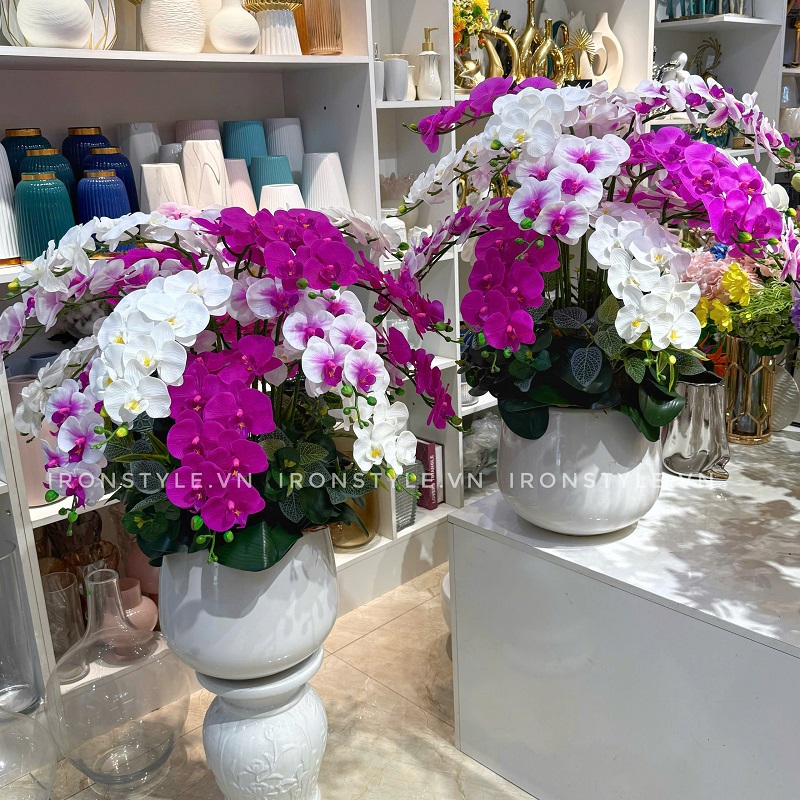 Chậu hoa lan giả để bàn 3 màu mã 63