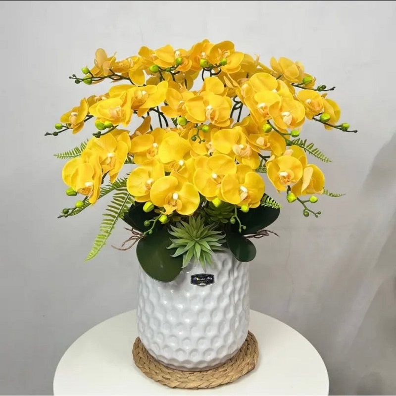 Chậu lan hồ điệp giả vàng 1 mặt 3 tầng
