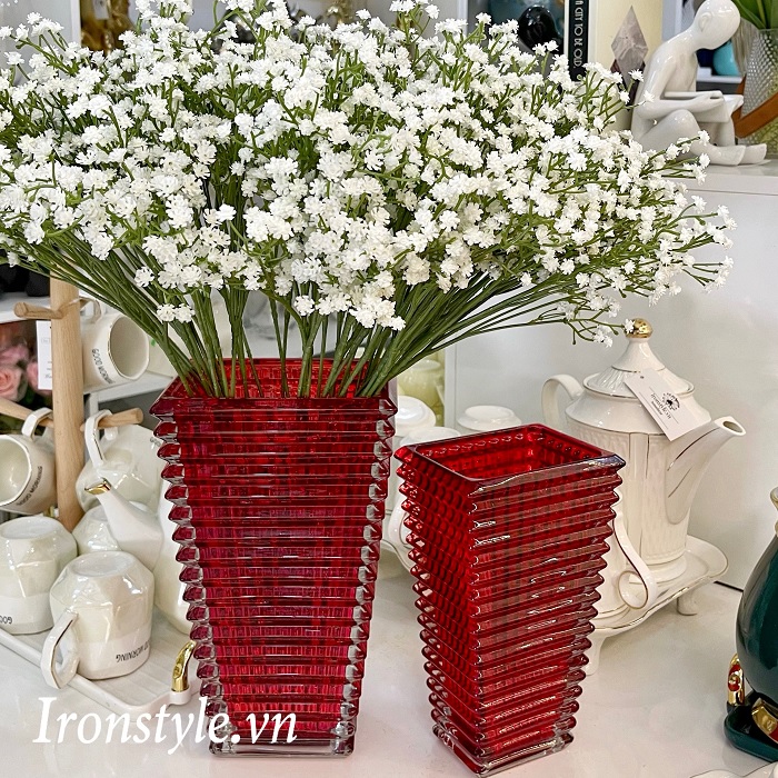 Lọ cắm hoa thủy tinh kim cương đỏ (bán theo size)