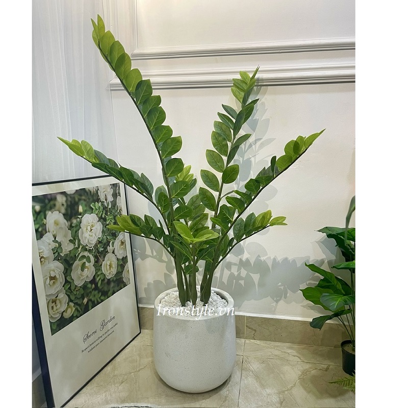 Chậu cây kim tiền giả lá cứng 1m25