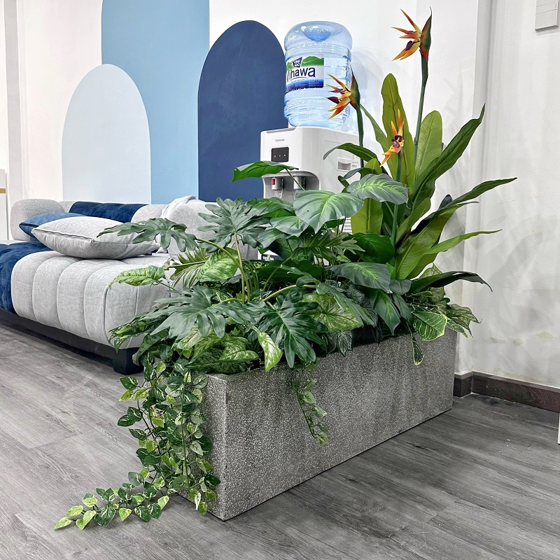 Chậu cây giả phối cảnh trang trí dài 1m