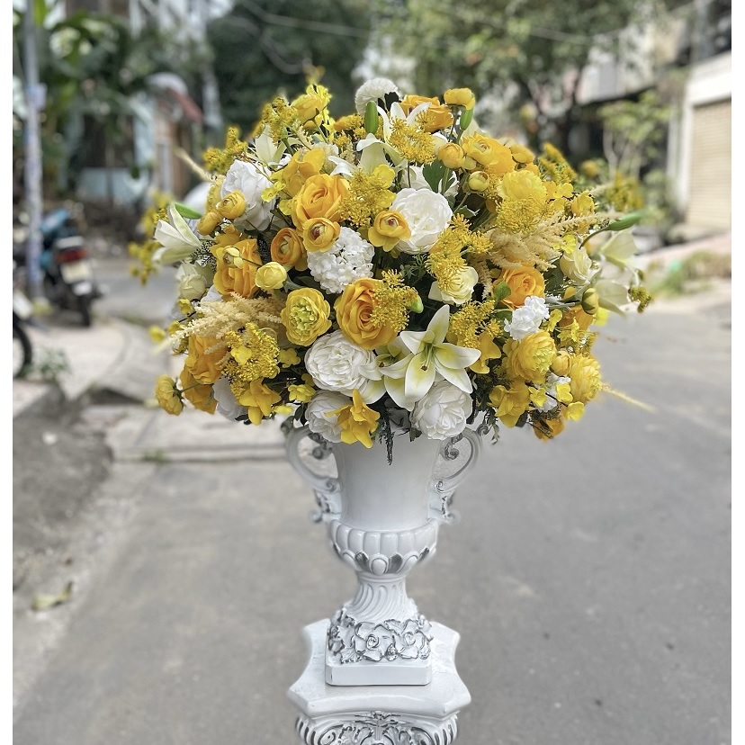Bình hoa giả tone vàng cổ điển trang trí cao1m