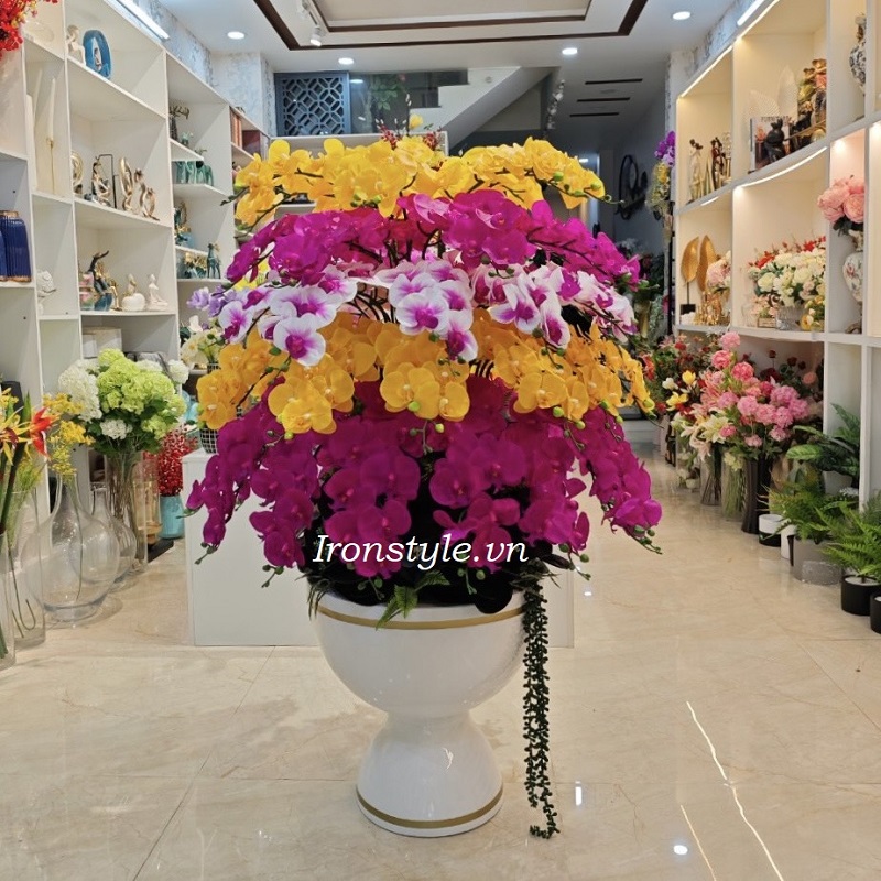 Chậu hoa lan hồ điệp cao su cao cấp lớn trang trí sảnh