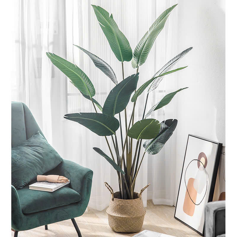 Cây chuối giả 1m8 kèm giỏ mây trang trí giống thật