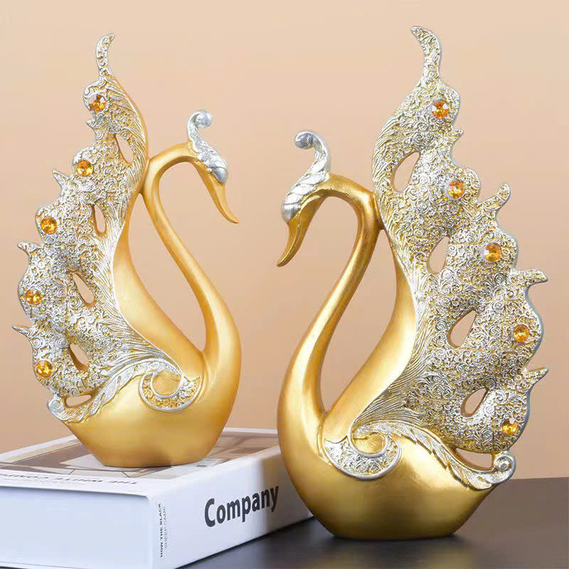 Tượng trang trí cặp thiên nga xanh đính đá
