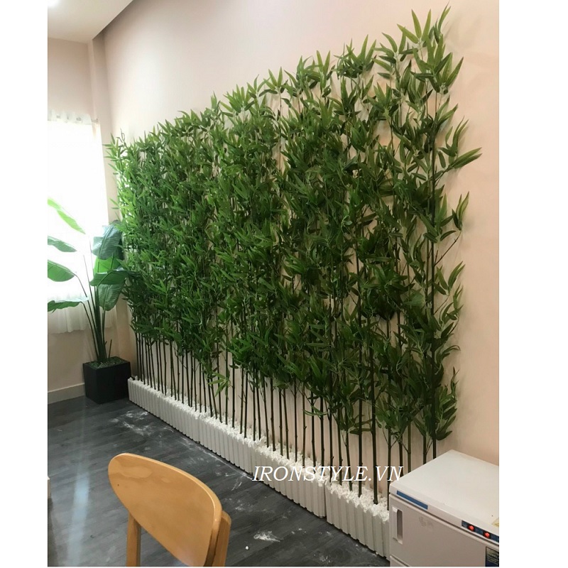 Chậu hàng rào trúc giả 60cm (8 cây) gốc rải sỏi trắng