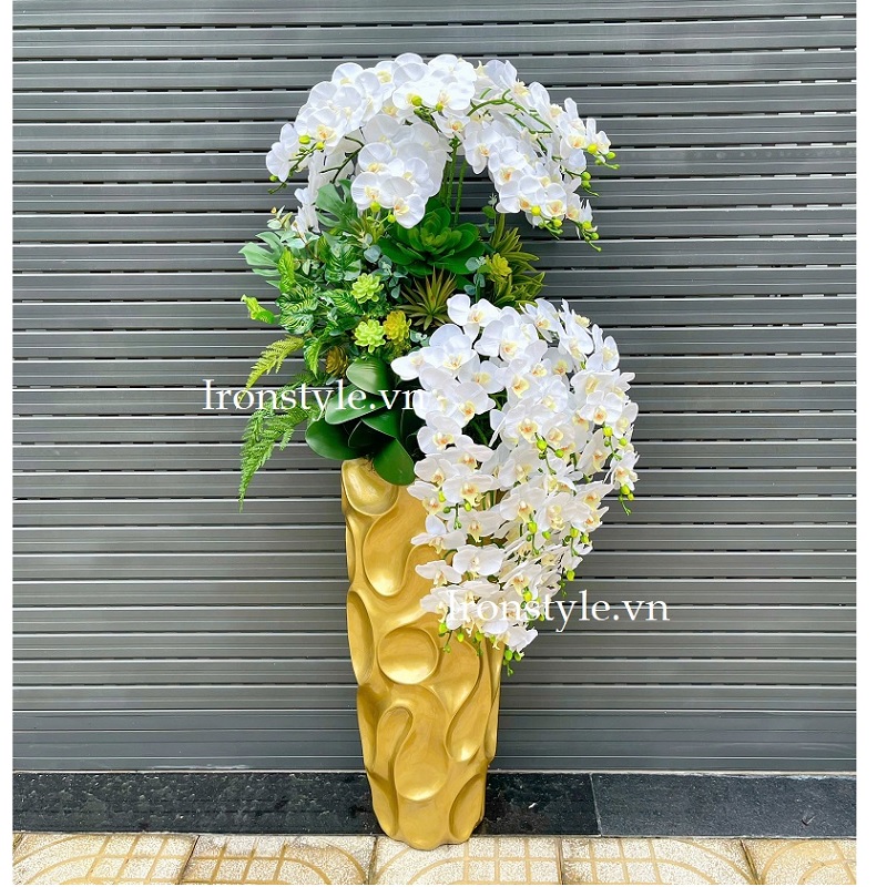 Bình hoa lan hồ điệp lụa trắng cao cấp 1m7