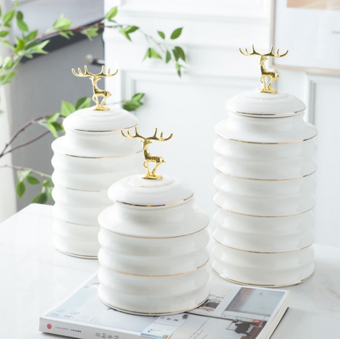 Hũ gốm sứ nắp hươu vàng cao cấp