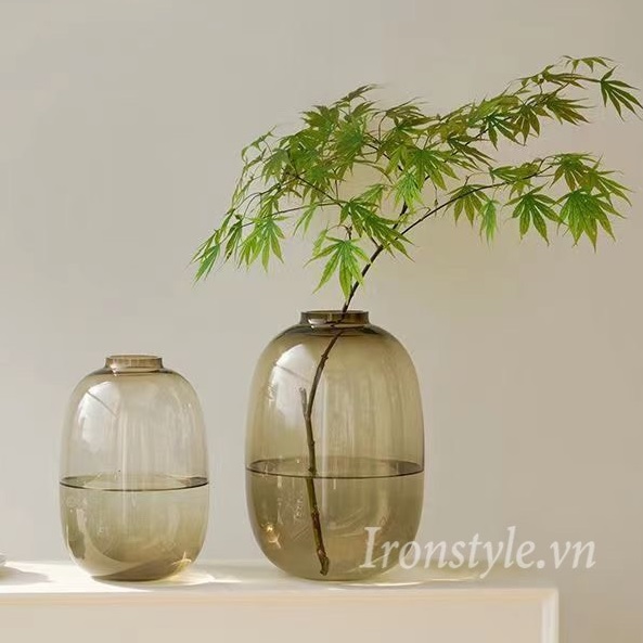 Lọ hoa thủy tinh cao cấp nâu miệng túm