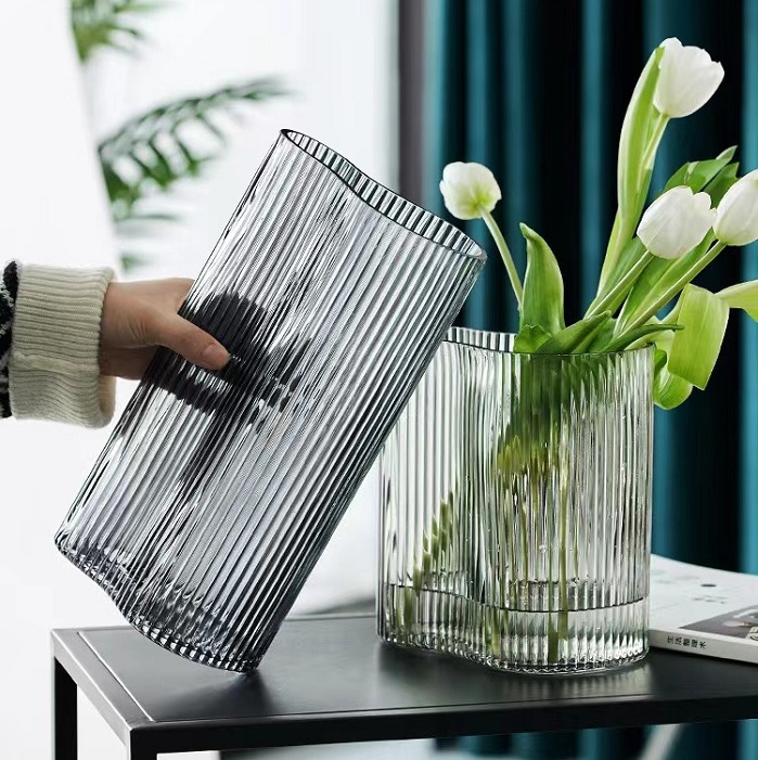 Bình lọ cắm hoa thủy tinh lưới xám 02