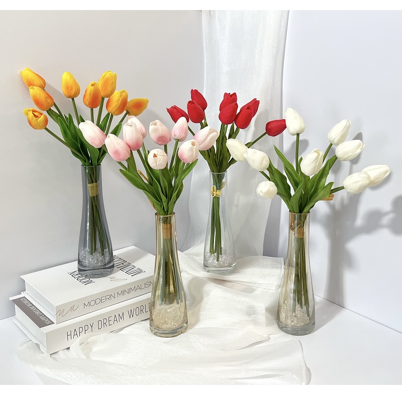 Lọ hoa giả tulip cao su trang trí bàn